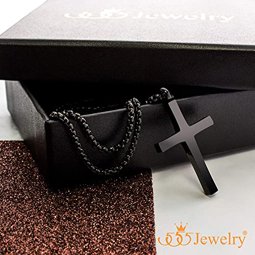555Jewelry Stainless Steel Cross Adjustable Rolo Chain Pendant Necklace 16-28'' Inches - color: Black