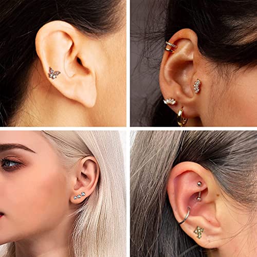 10PCS 16G Eyebrow Rings Set, Surgical Steel Curved Barbell Piercing Jewelry for Women Men, Helix Rook Daith Tragus Cartilage Earrings, Butterfly Heart Flower Spike Design, 8mm Bar - color: B-11Pcs-Black-8mm