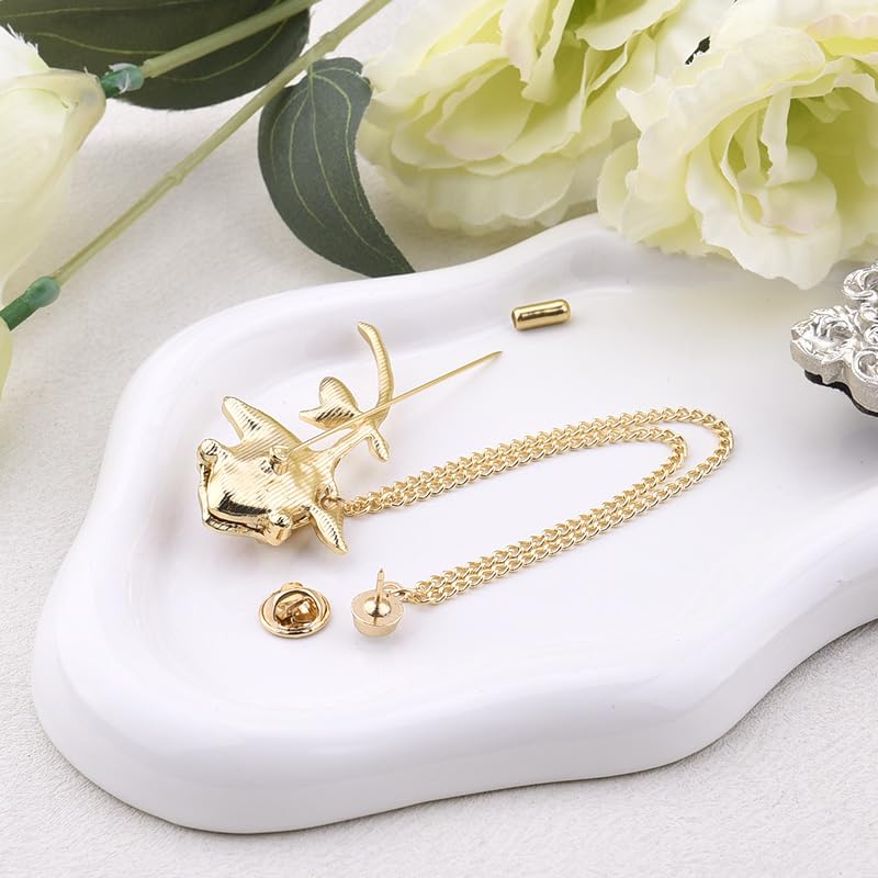 Crystal Rhinestone Flower Brooch Pin Rose Lapel Pins for Men Hanging Chain Brooch Suit Pin Mens Flower Lapel Pins for Suits - color: Red