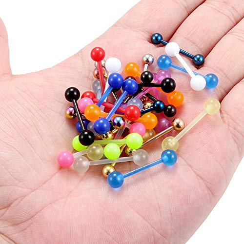 14G 16mm Glow in The Dark Flexible Acrylic Straight Tongue Nipple Ring Retainer Piercing - color: 36PCS - Option C