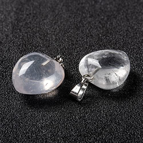 10Pcs Heart Stone Charm Pendants Natural Quartz Crystal Gemstone Pendants with Platinum Brass Loops for DIY Necklace Keychains Earring Crafts Supplies - color: Quartz Crystal