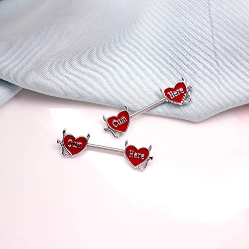 Letter Nipple Ring 14G 316L Surgical Steel Nipple Barbell Heart Shape Devil Body Piercing Jewelry for Women Men - color: red C