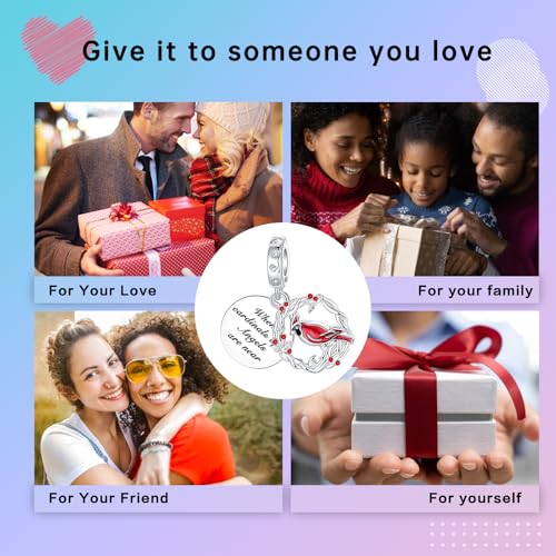 LUXILLA Love You Best Friend Grandma Wife Heart Charm 925 Sterling Silver Charms Fit for Bracelets Necklace Jewelry Gift for Women - color: Circle Red Hummingbird Charm