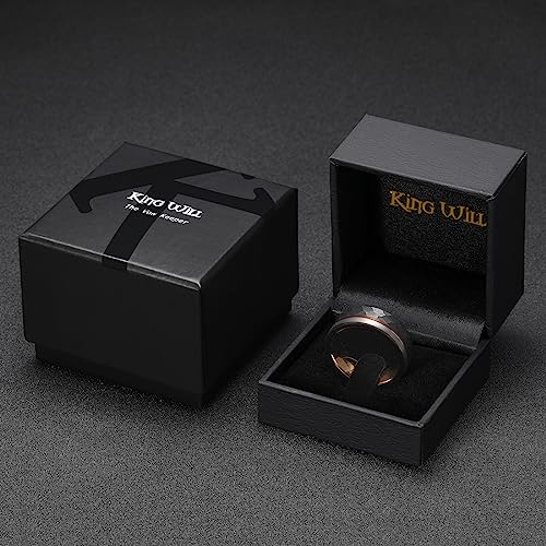 King Will Mens Tungsten Carbide Wedding Band with Groove Design | 6/7/8mm Width, Grooved, Comfort Fit, Everyday Wear - color: Hammered Rose Gold-8mm