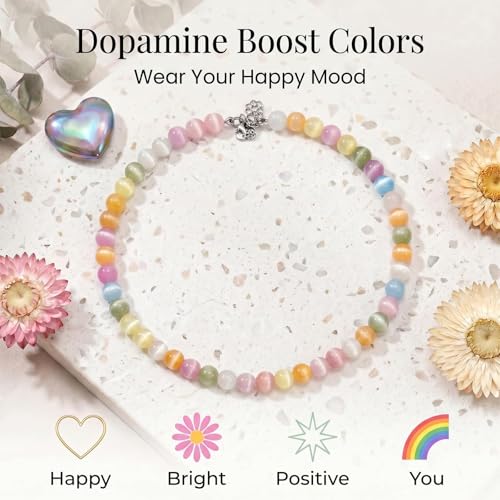 Dopamine Necklace UV Reactive Colorful Rainbow Beaded Necklace Dopamine Jewelry Set Color Changing Mood Necklaces Bracelet Earrings Summer Beach Vacation Gift for Women - color: B1:gold changing necklace
