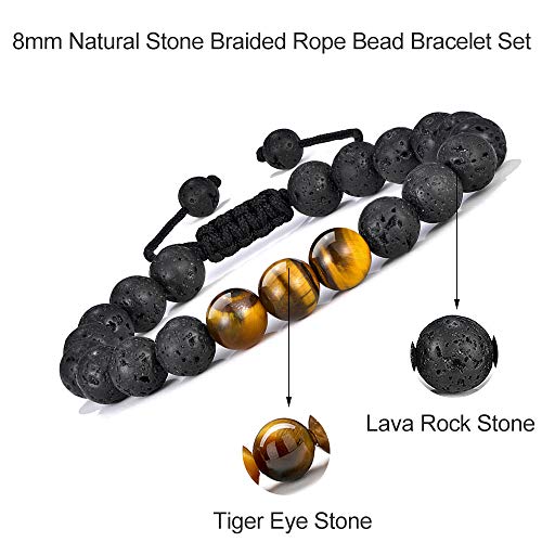 M MOOHAM Mens Bracelet - Beaded Natural Stone 8mm Tiger Eye Matte Agate Lava Rock Bracelets for Men Teen Boys Grandpa Dad Birthday Gifts Jewelry - style: Black Lava Rock Tiger Eye Bracelet