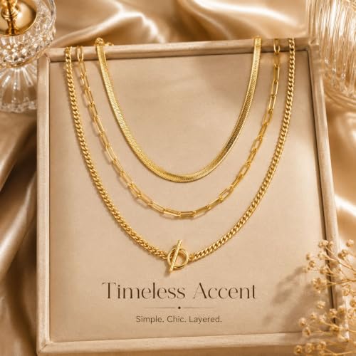 Gold Neklace Stack Dainty Gold Herringbone Necklace for Women Layered Paperclip Chain Necklaces Rhinestone Drop Simple Jewelry Gifts for Women - color: B1:3pcs