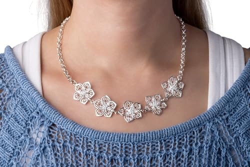 Silver Clip On Earrings For Women, They Look Pierced, Don't Pinch & Won't Fall Off, Hypoallergenic & Lightweight - color: Silver Flower & Necklace