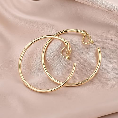 YOQUCOL 5CM(2.0IN) Golden Swingable Clip On Hoop Earrings for Women Non Pierced Ears Hoop Earrings - color: A