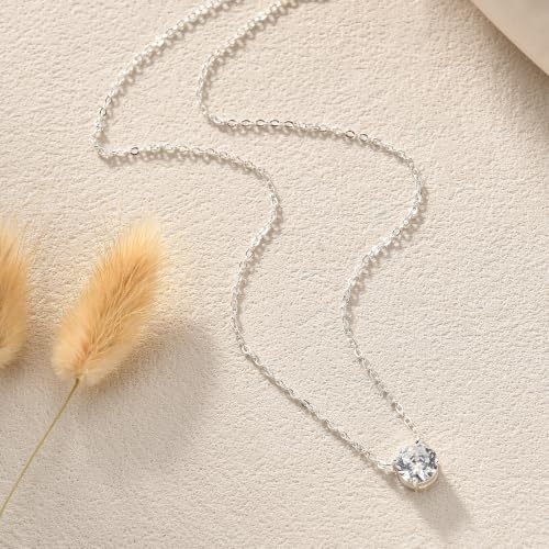Gold Silver Necklace for Women, Dainty Cubic Zirconia Pendant | Teardrop CZ Charm, 14K Gold/Sterling Silver Plated, Adjustable Chain, Hypoallergenic & Waterproof Jewelry, Cute Trendy Gift - color: Silver-Solitaire cz