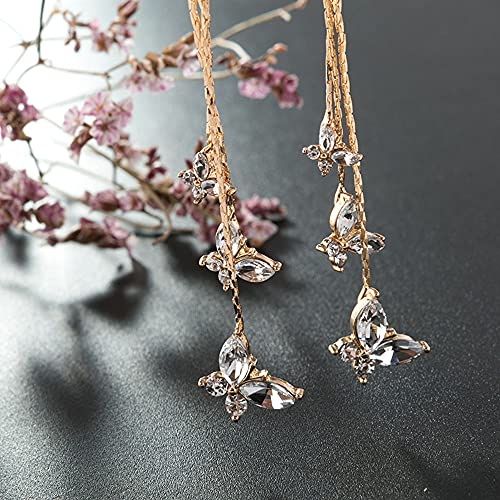 Temperament Crystal Butterfly Drop Dangle Earrings for Women Long Tassel Butterfly Stud Earrings - color: Gold