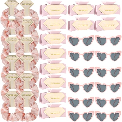 Bridesmaid Scrunchies Proposal Gifts Bachelorette Hair Claws Clips women heart sunglasses for Wedding Party Favors (36pcs pink) - color: 36pcs Pink