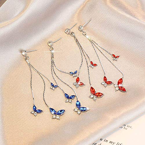 Temperament Crystal Butterfly Drop Dangle Earrings for Women Long Tassel Butterfly Stud Earrings - color: Red