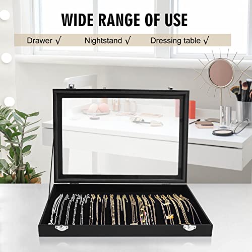 Siveit Premium Necklace Organizer Box - 20 Hooks Jewelry Tray with Transparent Lid - Display Box for Necklaces, Pendants - Suitable for Women and Girls (Black) - color: Black
