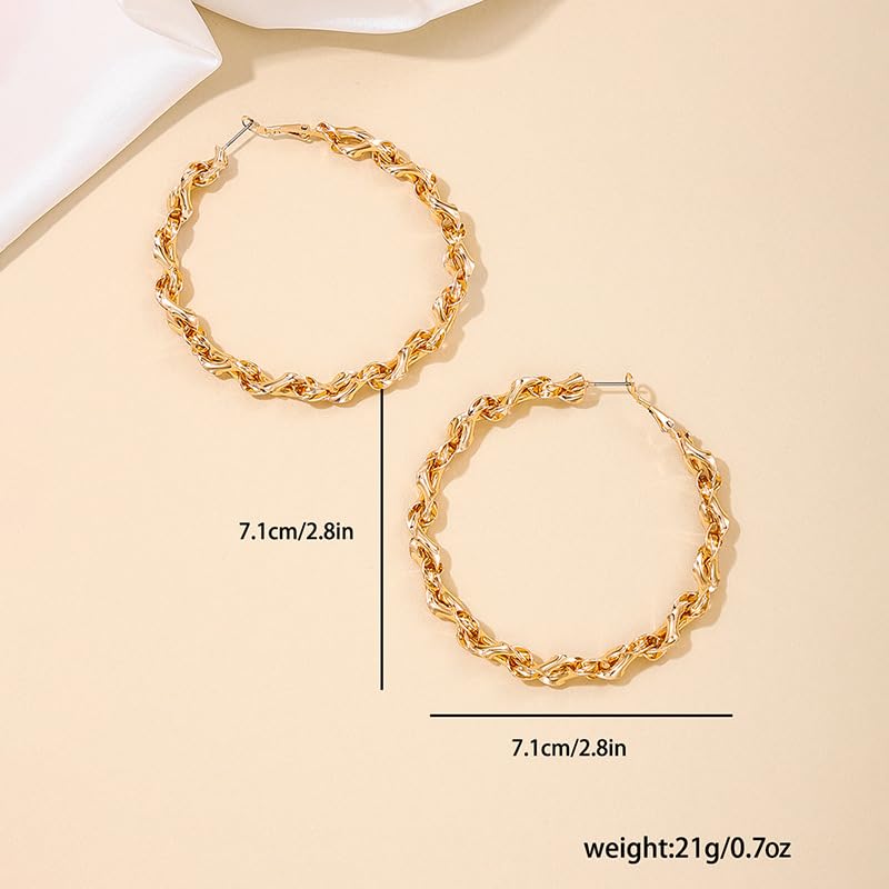 Twisted Rope Hoop Earrings for Women Chunky Big Large Hoop Earrings Minimalist Round Circle Huggie Hoops Earrings Gift - color: gold-tone