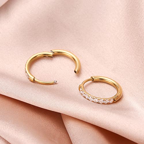 316L Surgical Steel Huggie Hoop Earrings | Dainty Pave Cubic Zirconia Cartilage Tiny Earring for Sensitive Ears Hypoallergenic Lightweight for Women Men - style: Gold Plated,20G*8mm