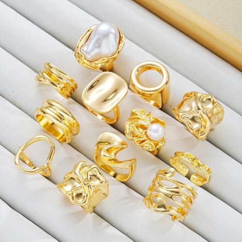 CSIYANJRY99 Chunky Gold Rings Set for Women Gold Stacking Knuckles Rings Set Accessorie Open Ring Boho Prom Costume Jewelry