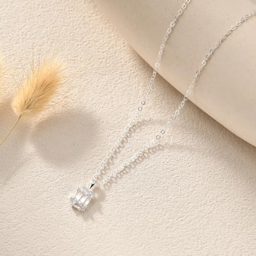 Gold Silver Necklace for Women, Dainty Cubic Zirconia Pendant | Teardrop CZ Charm, 14K Gold/Sterling Silver Plated, Adjustable Chain, Hypoallergenic & Waterproof Jewelry, Cute Trendy Gift - color: Silver-Baguette cut cz