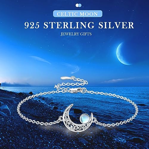 Moon Bracelet for Women 925 Sterling Silver Moonstone/Birthstone Moon Bracelet Butterfly/Dragonfly Bracelet Celtic Moon Butterfly Dragonfly Jewelry Gifts for Women - style: Moonstone-Silver