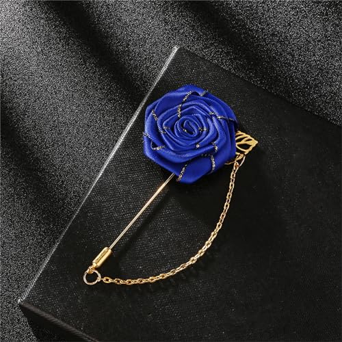 WCRAZYE Men Cloth Rose Flower with Gold Leaf Brooches Men's Satin Lapel Pins with Metal Chain Red Blue Rose Floral Lapel Stick Handmade Boutonniere Pins for Suit Wedding Brooch Career Suit Tuxedo of Shirts Tie Hat Scarf for Birthday Wedding Gift - color: