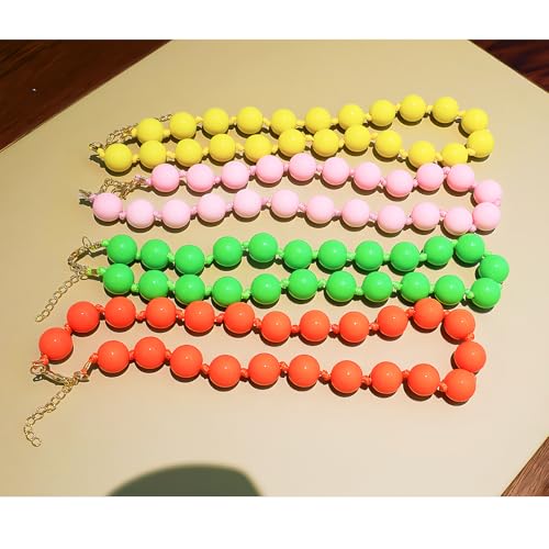JNF Chunky Beaded Necklaces Women Large Big Ball Bead Choker Necklace Bold Statement Beads jewelry Gift - color: pink bead choker