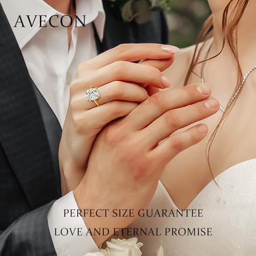 AVECON 3CT/5CT Elongated Cushion Cut Engagement Ring for Women, Promise Wedding Cubic Zirconia 14K Gold/White Gold Plated Band Size 5-9 - color: Gold-3CT