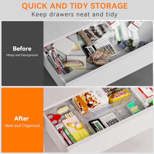 30 Pack Large Clear Plastic Drawer Organizer Bins - Acrylic Kitchen Drawer Organization and Storage Dividers for Utensils Gadgets, Office Bathroom and Vanity Organizer for Makeup Accessoires - size: 30 Pack