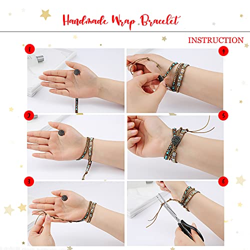 Plumiss Women Boho Handmade Natural Stone Crystal Leather Bead Wrap Bracelets Collection - style: Chakra Jasper -Ne