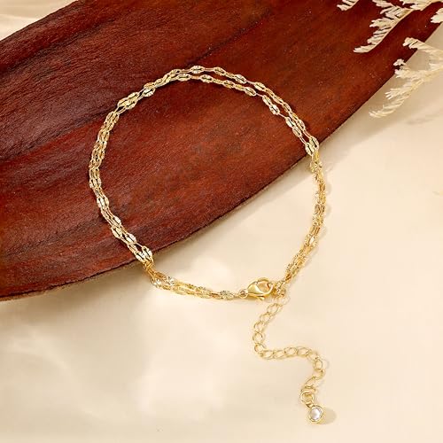 Gold Lips Ankle Bracelets for Women Dainty 14k Gold/Silver Plated Waterproof Layered Anklets Trendy Waterproof Fashion Jewelry Gifts for Women