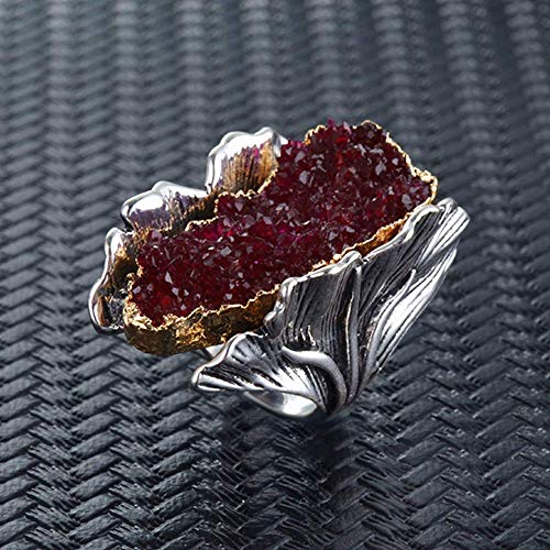 Retro Cocktail Statement Ring Antique Gold and Silver Tone Resin Stone Crystal Stacking Rings Cluster Statement Ring for Men Women - color: Red crystal ring, size: 6