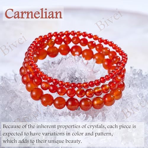 Bivei 8mm Beaded Bracelets for Women Handmade Semi Precious Natural Stone Stretch Elastic Jewelry Yoga Protection Gifts - color: Carnelian - Passion, size: Large 8-8.27 inch