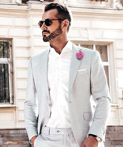 Premium Trio Cluster Flower Lapel Pin - Formal Boutonniere for Men, Flower Brooch Pin - color: Pink