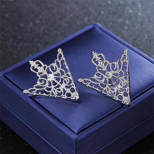5 Pairs Retro Hollow Pattern Shirt Collar Brooches For Women And Men Gold Plated Triangle & Simple Elegant Double Leaf Collar Pin Brooches Gold Silver Plant Brooch Jewelry - style: Silver sj