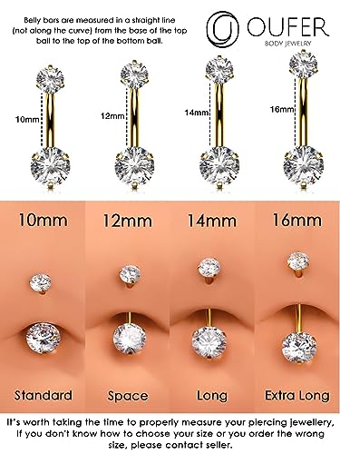OUFER Belly Button Rings, G23 Solid Titanium Belly Rings, Clear CZ Navel Piercing Jewelry, Internally Threaded Belly Piercing Jewelry for Women