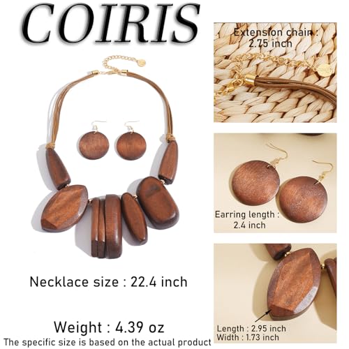 Coiris Chunky Statement Necklace and Earring Sets for Women Boho Wooden Necklaces Earrings Jewelry Set for Women - color: Brown