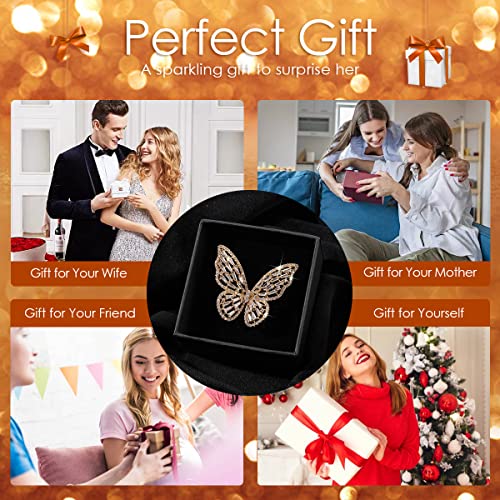 Butterfly Rings for Women Adjustable Golden Cocktail Ring Sparkly Stones Statement Silver Bow Open Wrap Bow Jewelry Bridesmaids Wedding Valentine’s Day Gift Lover Mother - color: JZ03-Gold