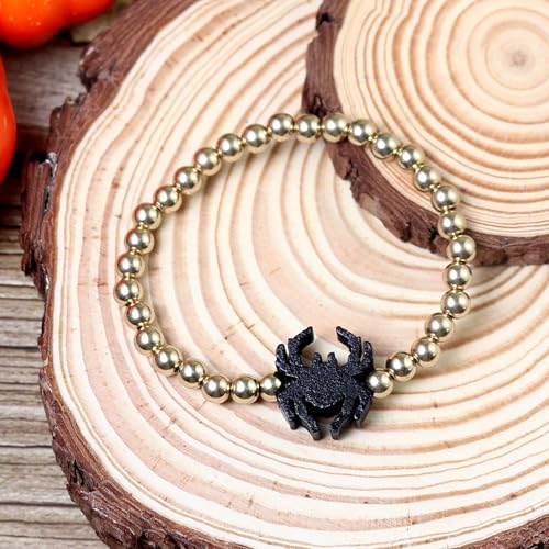 Halloween Gold Beaded Bracelets Wooden Pumpkin Ghost Bat Spider Beads Stretch Bracelet Funny Halloween Holiday Party Gifts for Women - color: D
