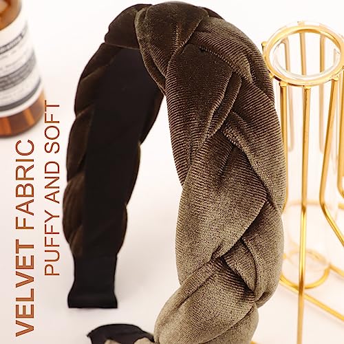 DRESHOW Braided Headbands for Women Velvet Hair Hoop Elastic Criss Cross Hair Bands Accessories - color: 01 Pack Velvet Braided: Army Green