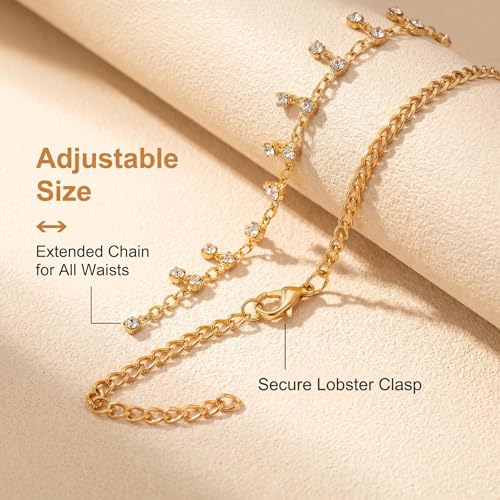 Layered Belly Waist Chain for Women - color: Gold CZ Belly Waist Chain