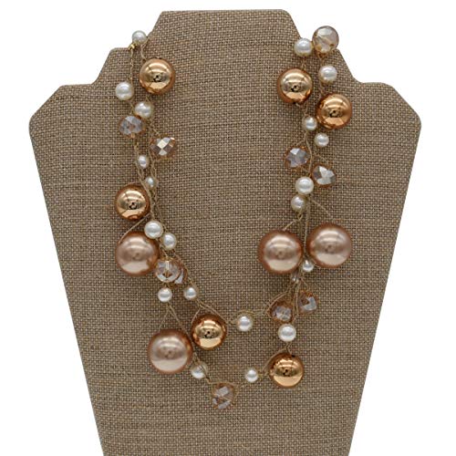 utop JNF Hand made Pearl Statement Necklace for Women Rhinestone Multilayer Crystal Necklaces Chunky Pearl Necklace Large Pearl Necklace and Earrings Set for Mother Mom's gift - color: champagne pearl necklace long