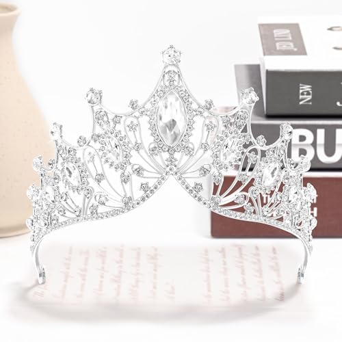 TAROSE Crowns for Women, Queen Crystal Gold Silver Tiaras Goddess Crown | with White Rhinestone and Combs, Wedding Bride Birthday Princess Bridal Shower Hair Accessories for Women - color: 3 A. Silver + White