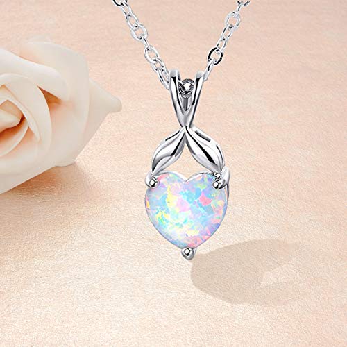VOLUKA Created Opal/Amethyst/Mystic Topaz Pendant Necklace for Women,18K White/Rose Gold Plated Chain Wedding Engagement Jewelry Gift - color: D-Heart necklace-white gold plated
