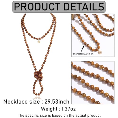 Firstmeet Fashion Natural Round Wood Beads 60'' Long Strand Art Deco Necklace for Women - color: Gold HJT