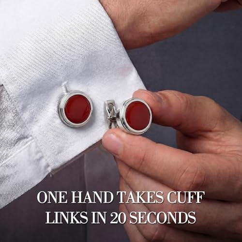 Cufflinks for Men, Stainless Steel Tuxedo Cuff Links Classic | Stainless Steel, 0.5 inch Lead-Free and Nickel-Free, groom Wedding Business Party, Gift for boyfriend Husband father - color: Red