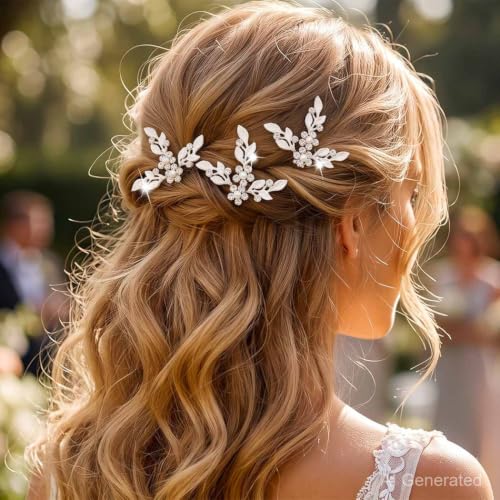 HEREAD Pearl Wedding Hair Pins Accessories for Women(Pack of 3) | Silver and Gold and Rose Gold Leaf Bridal Hair Clip Silver Rhinestone Pieces for Brides - color: B Silver