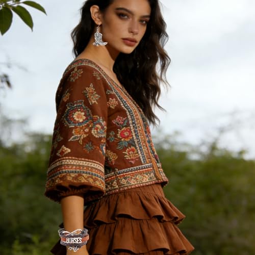 Western Jewelry Sets for Women Boho Jewelry, Layer Bohemian Necklace Earrings Bracelet, Cowgirl Accessory Rodeo Summer Beach - color: Silver Brown