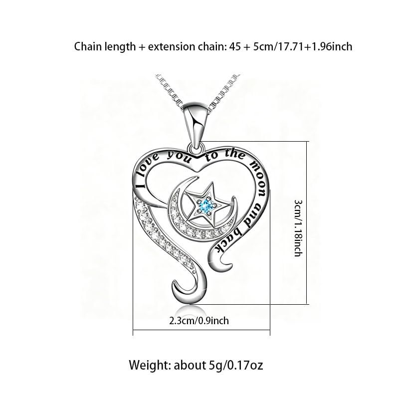 Yocoyee I Love You to the Moon and Back Heart shape Pendant Necklace Moon Star Charms Crystal Love Necklace for Women - style: BB
