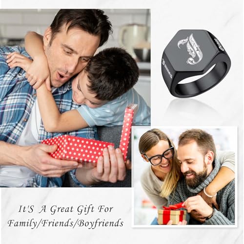 Custom Signet Ring for Men Personalized Initial Ring Custom Mens Rings Engraved Ring Customized Memorial Graduation Gifts for Father Husband Boyfriend Friends - color: Hexagon Black