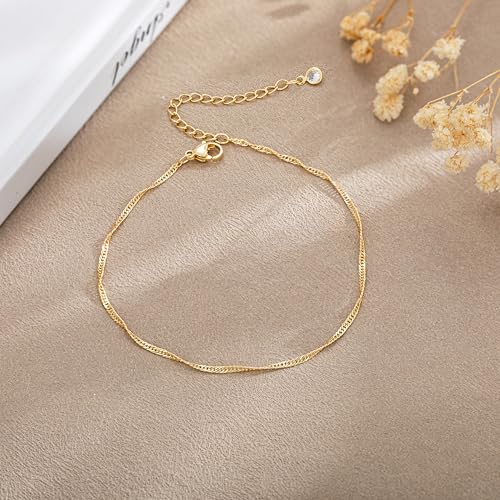 Moodear Ankle Bracelets for Women 14K Silver Plated Layered Chain Anklets | Waterproof Non Tarnish Adjustable Double Layer Anklet with Satellite Bead Chain Design for Summer Beach Jewelry Gift - color: silver-7