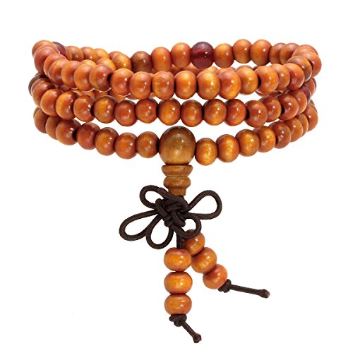 Eigso 6-8mm Wood Beads Bracelet Prayer Beads for Meditation Buddha Tibetan Bracelet for Men and Women - color: C:4 Pcs